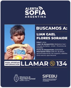 Desapareció un niño en Ballesteros Sud,&nbsp;Córdoba